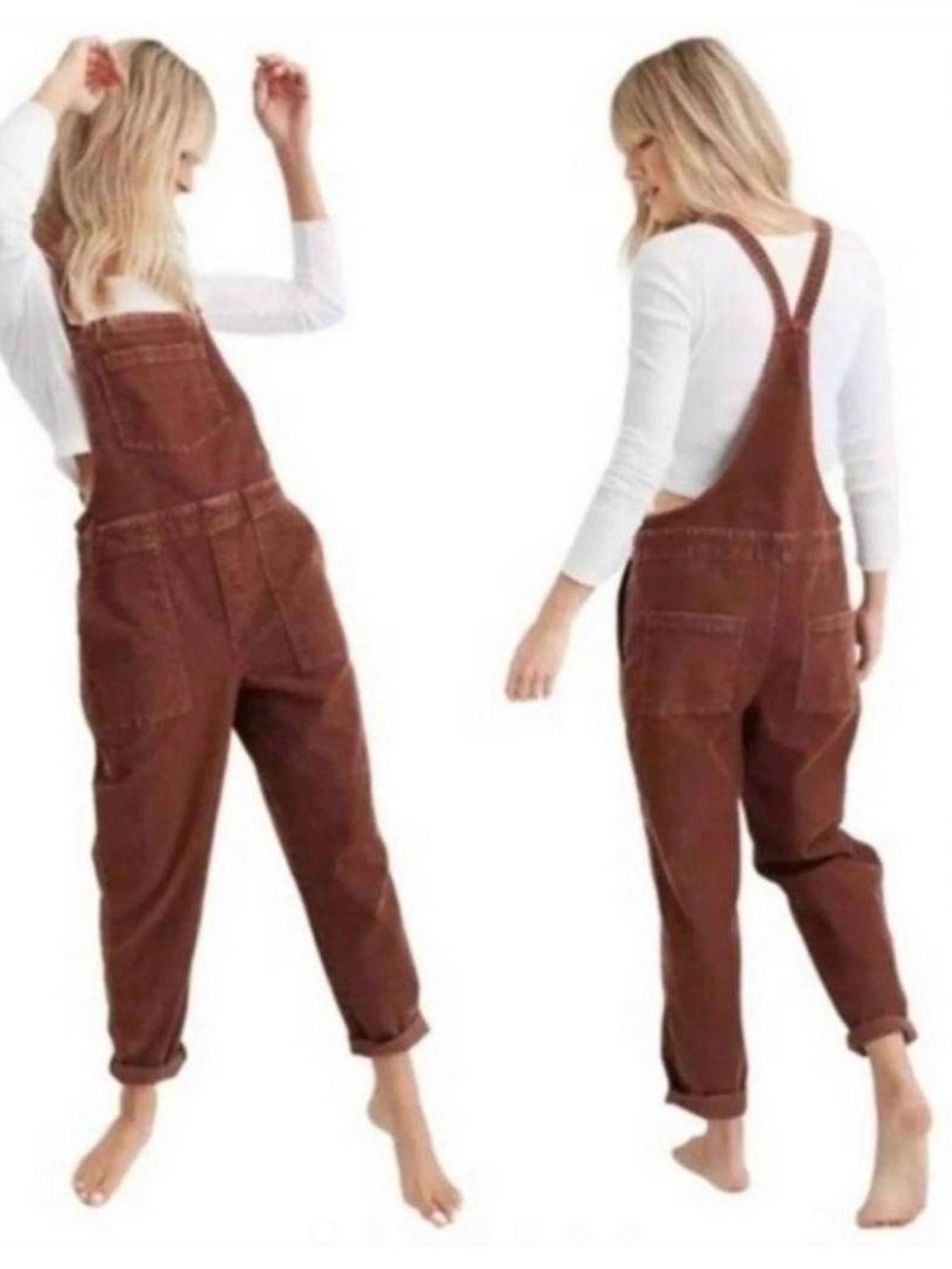 aerie Women’s Brown Denim Overalls - Casual Scoop Back